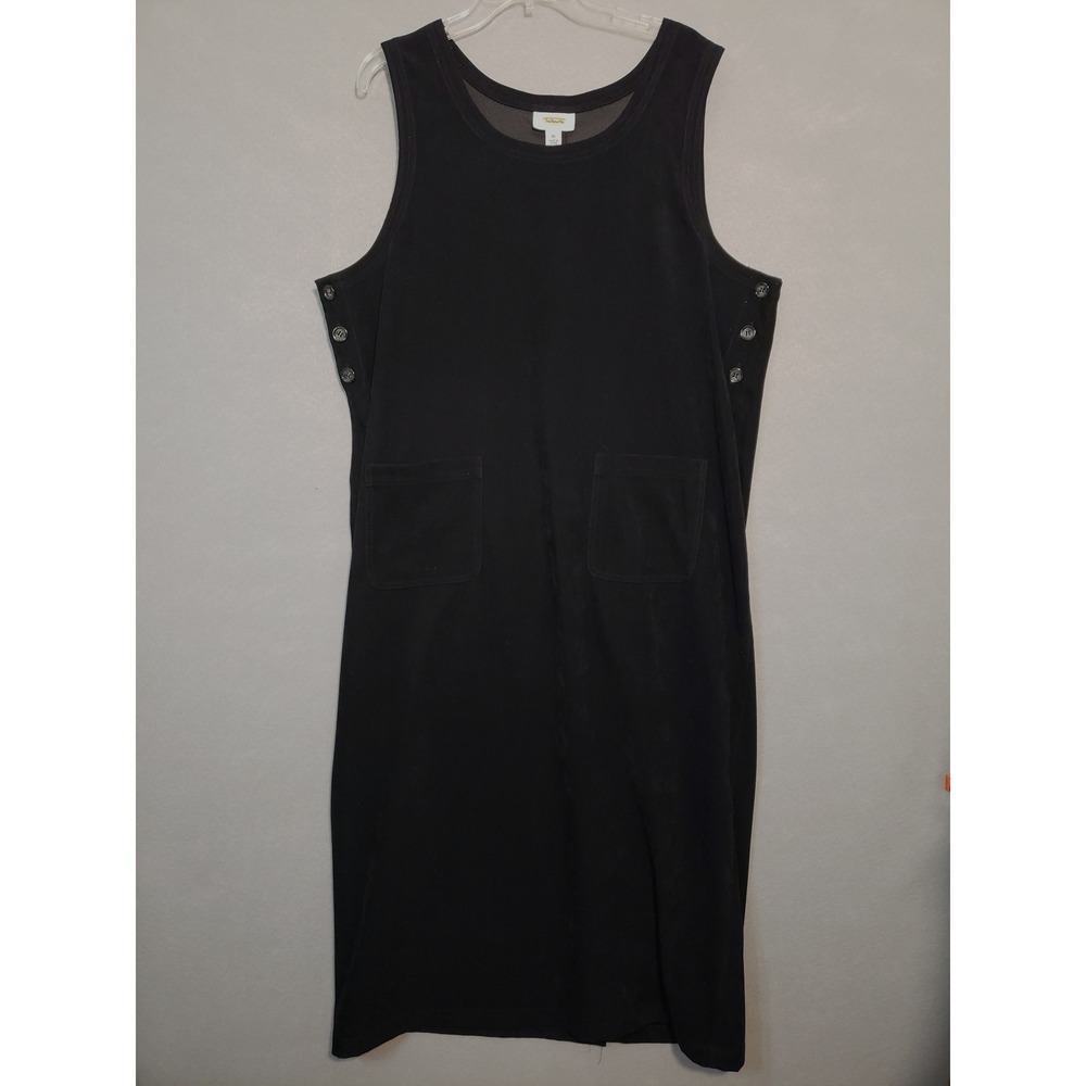 Talbots XL Jumper Dress Black Faux Suede Side Button Pocket Maxi Shift Vintage